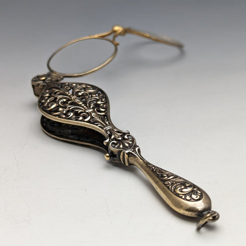 美國古董純銀鍍金便攜式折疊眼鏡 Roniet